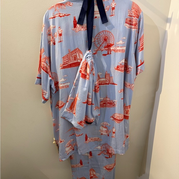 Katie Kime Chicago Toile Pajama Set Blue Red Print 3XL Luxury Sleepwear - Picture 8 of 10